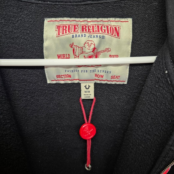 True Religion Hoodie Black Full Zip World Tour Red Logo Mens Medium M - Picture 10 of 14